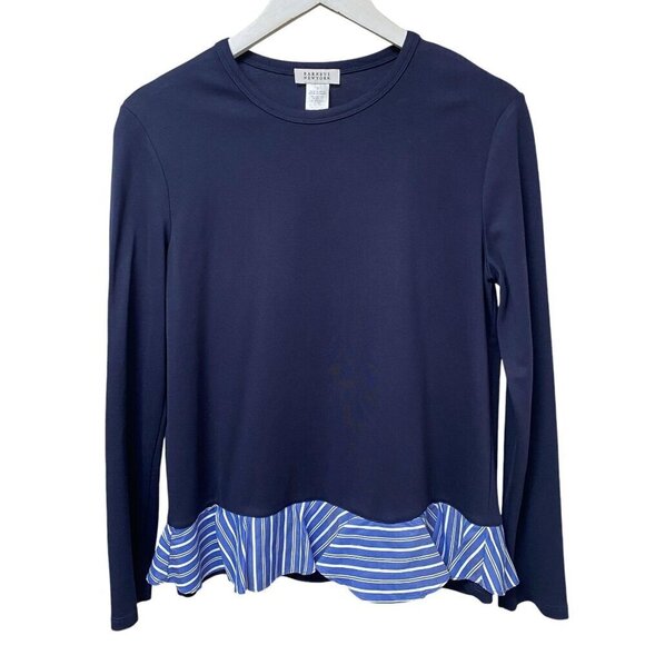 BARNEYS New York Womens Top Small Layered Look Ruffle Hem Ponte Knit Tee Blue - Picture 3 of 9